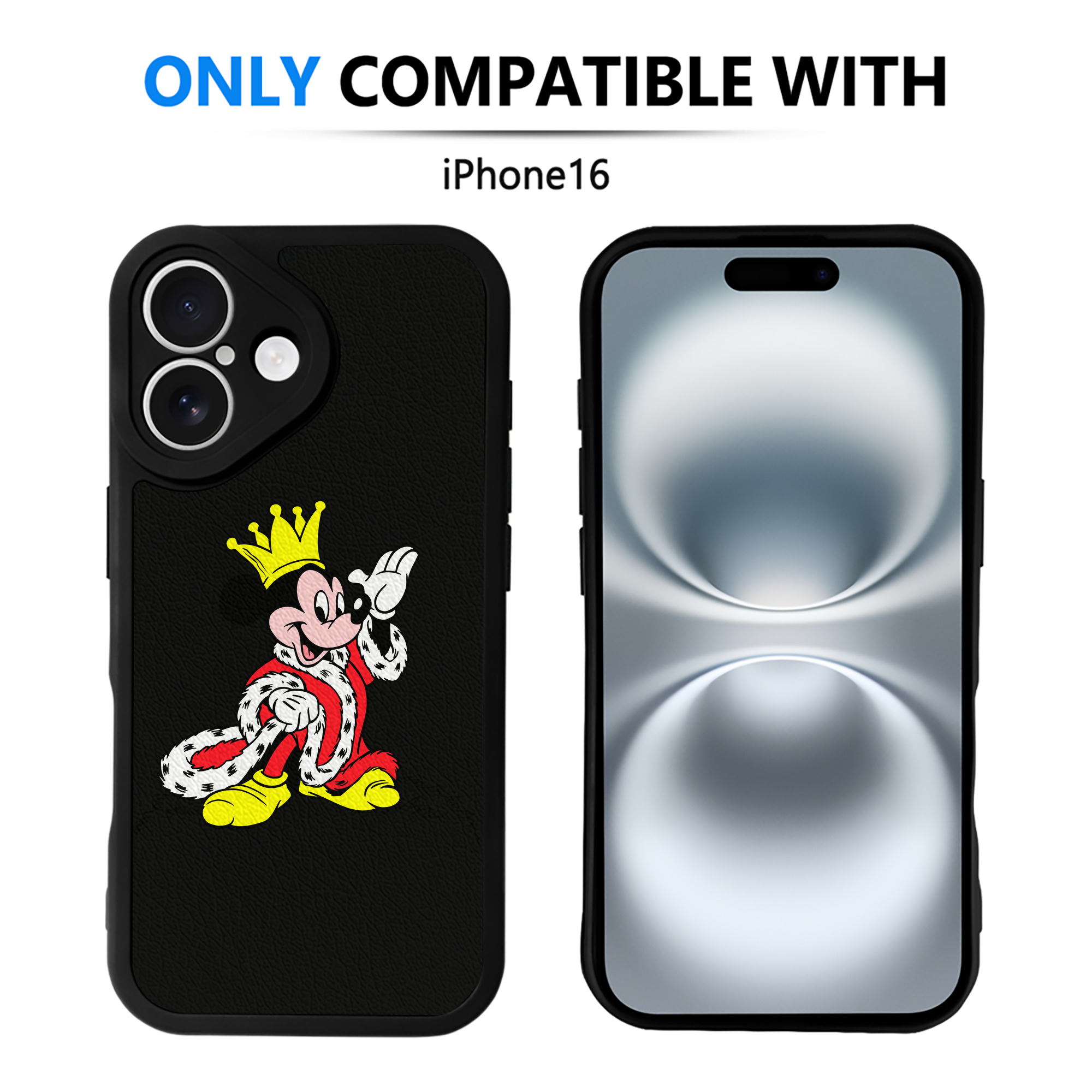 （画像用） ミッキーマウス Mickey Mouse 【iPhone 16シリーズ対応】シリコンスマホケース（レザー調） 材質：シリコン